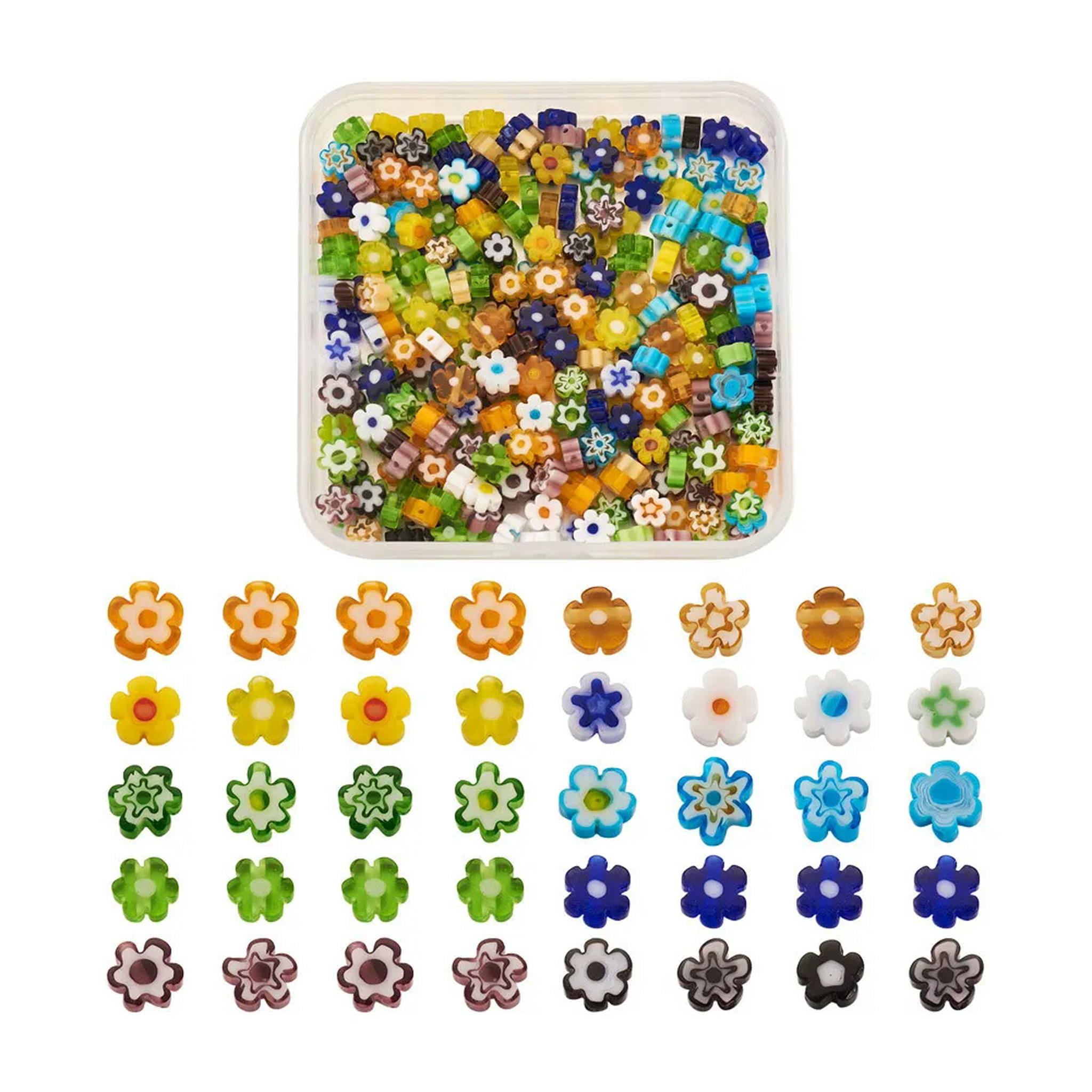 EOEMY 300Pcs 10 Colors Flower Handmade Millefiori Glass Beads Colorful Loose Spacer