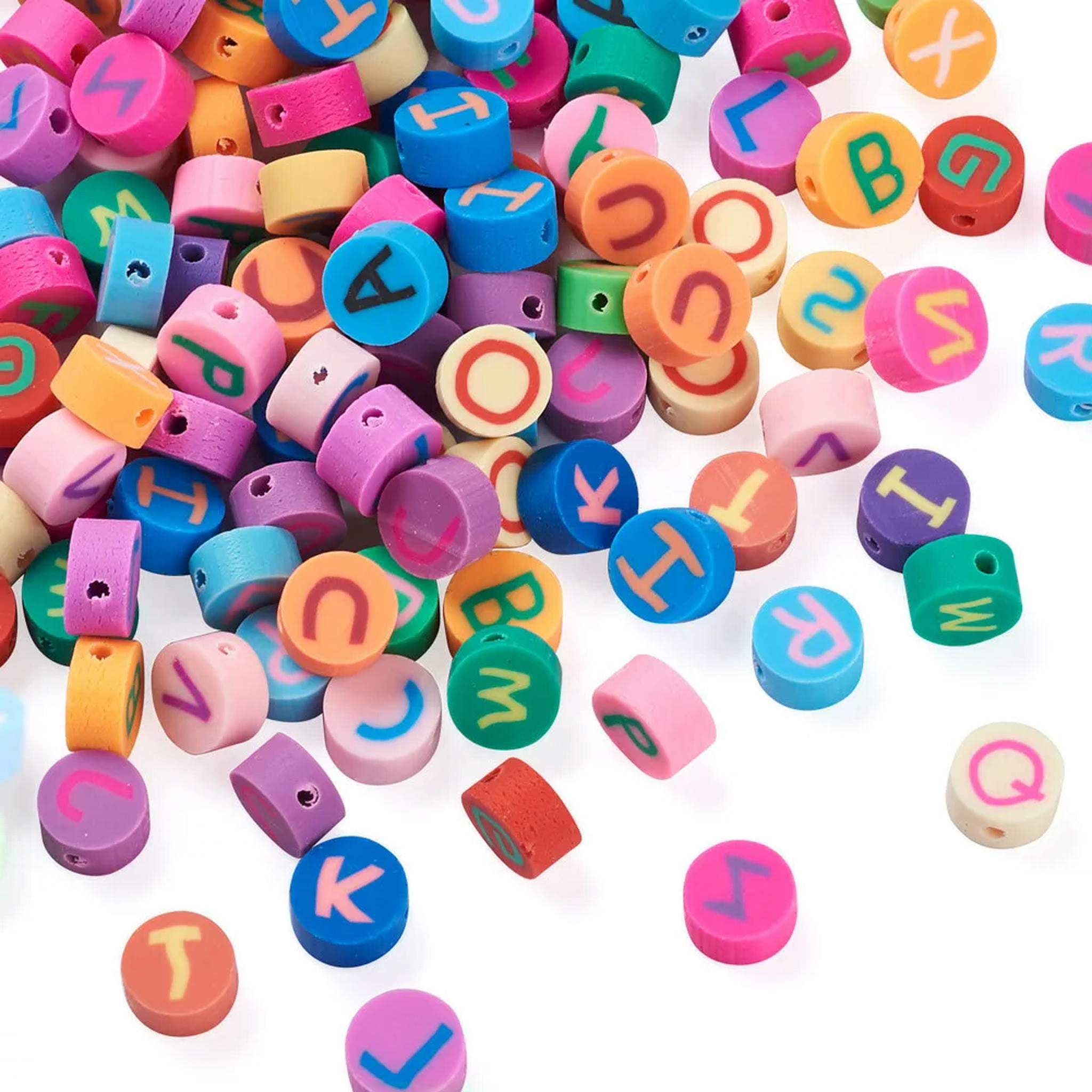 EOEMY 300Pcs 10mm Colorful Flat Round With Letter Handmade Polymer Clay Disc Beads