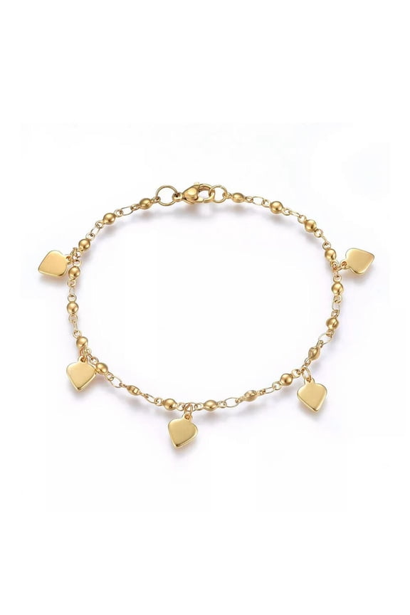 304 Stainless Steel Charm Bracelet Lobster Heart Gold 8.2" 3mm A90-Default