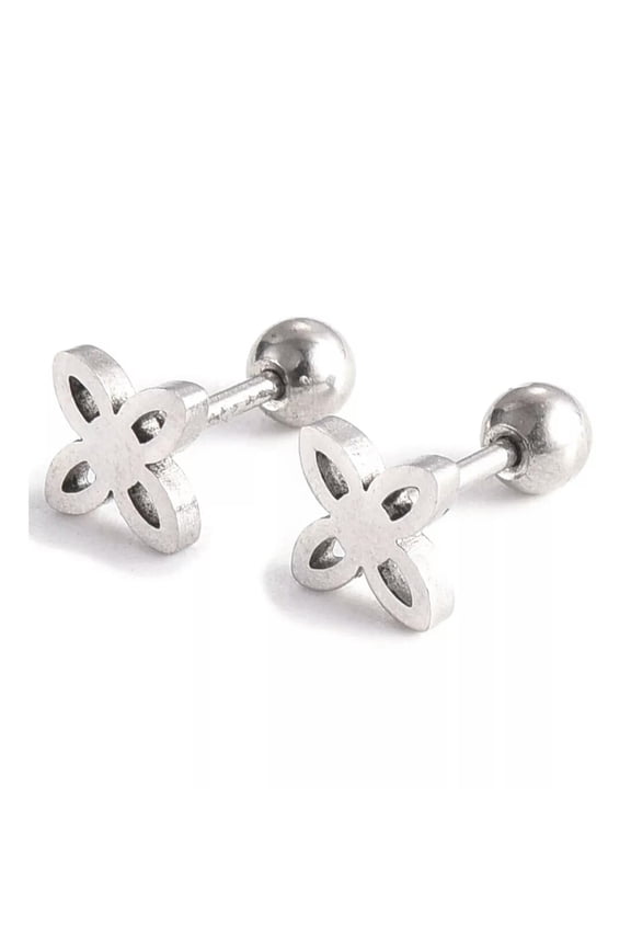 304 Stainless Steel Ear Plugs Ear Studs Flower Silver 6X8X2mm Pin: 1mm Z353-Default