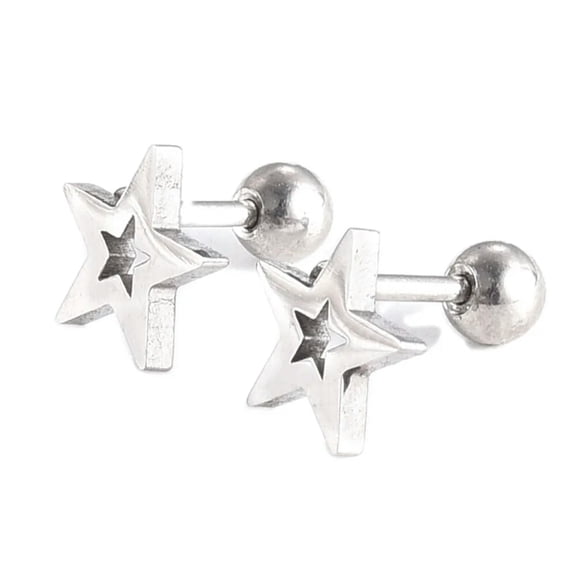 EOEMY 304 Stainless Steel Ear Plugs Ear Studs Star Silver 8.5X8.5X2mm 1mm Z348-Default