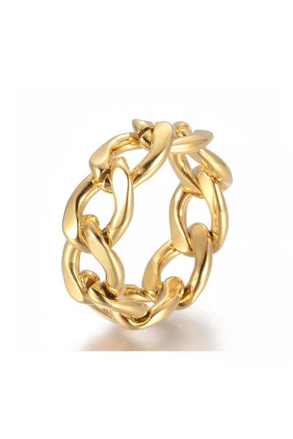 304 Stainless Steel Rings Curb Chain Ring Wide Rings Gold Size 7 17mm 9mm A44-Default