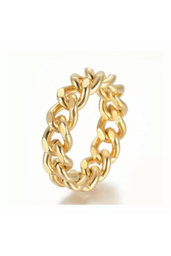 304 Stainless Steel Rings Curb Chain Ring Wide Rings Gold Size 7-9 17mm 7mm&nbsp; A45-9