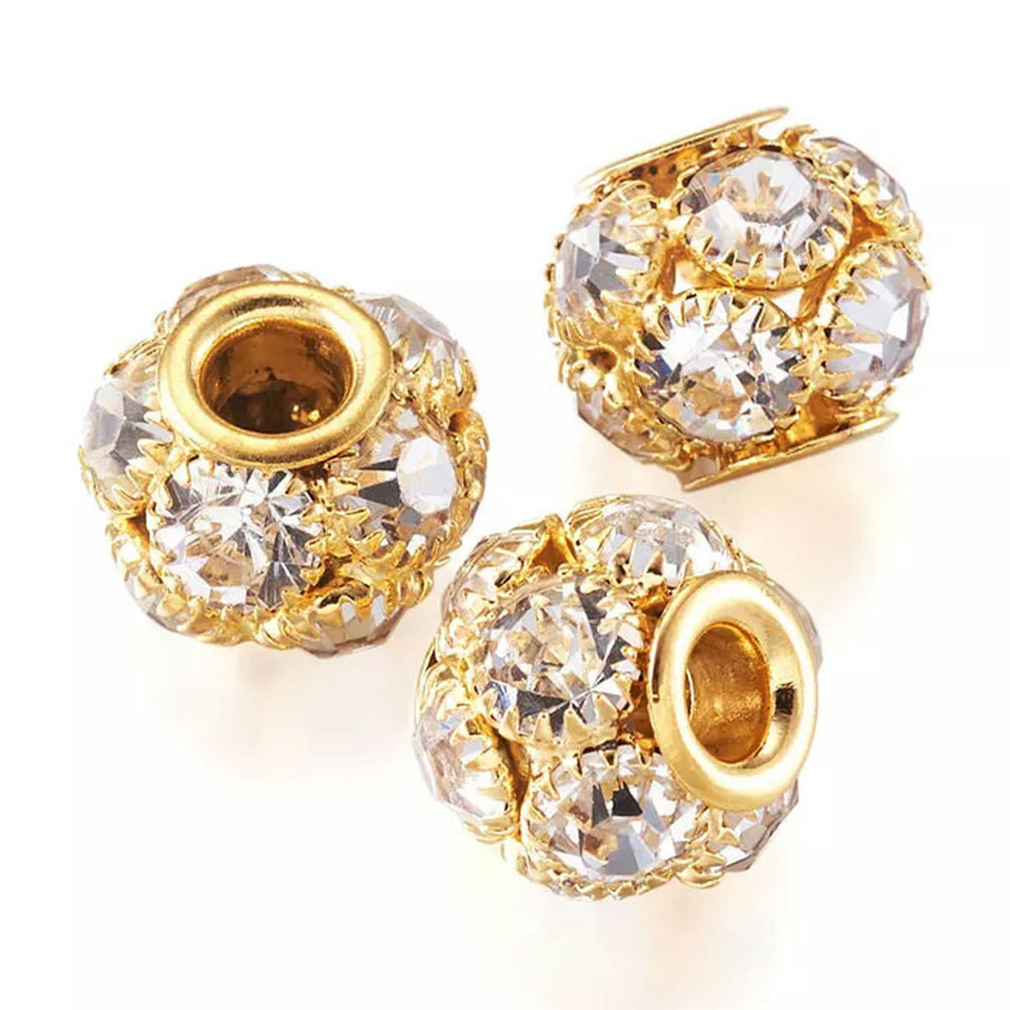 EOEMY 30Pc Crystal Rondelle Brass Rhineston Large Hole Beads Mini Loose Spacer 12X10mm