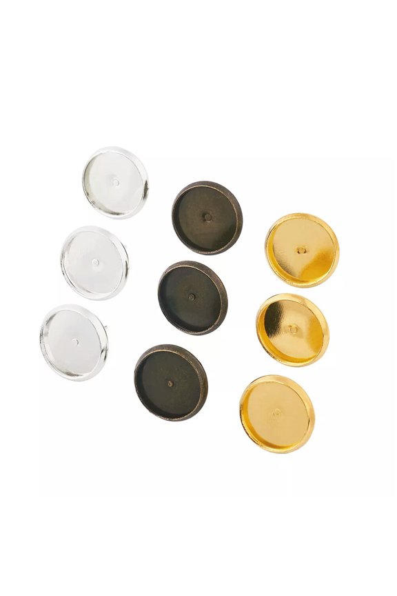 30Pcs Brass Ear Post Studs Blank Bezel Settings Fit 12mm Cabochon Tray:14mm