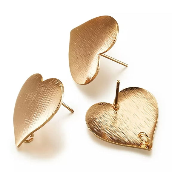 EOEMY 30Pcs Gold Filled Electroplate Brass Flat Earring Posts Heart Unfading Stud 19mm