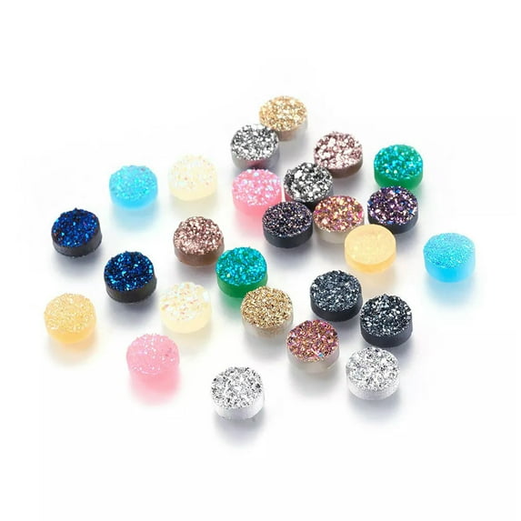 EOEMY 30Pcs Random Druzy Flatback Resin Cabochons Round Bumpy Rhinestones Findings 8mm