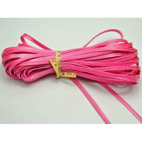 EOEMY 32.8 Feets Flat Korean Waxed Textured Cord Craft Lace String 4X1mm Color Choice-Bright Pink