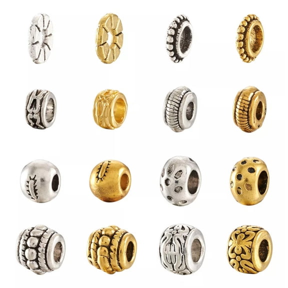 EOEMY 320Pcs Rondelle Barrel Round Tibetan Silver Alloy Spacer Large Hole Beads 5~8mm