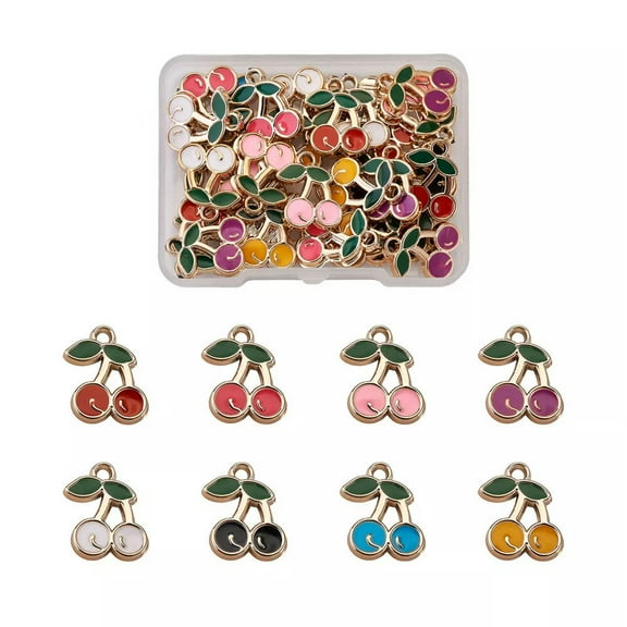 EOEMY 32Pc Cherry Alloy Enamel Pendants Fruit Metal Dangle Charm Hang Ornament 18X13mm