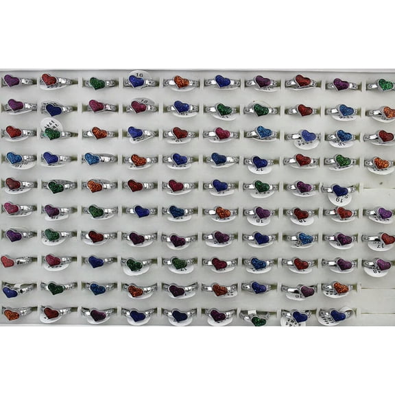 EOEMY 32Pcs Mixed Lots Wholesale Small Heart Design Colorful Enamel Fashion Lady Rings