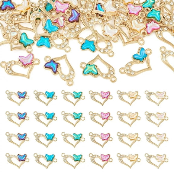 EOEMY 36Pcs Alloy Crystal Heart Links Acrylic Butterfly Rhinestone Connector Charms
