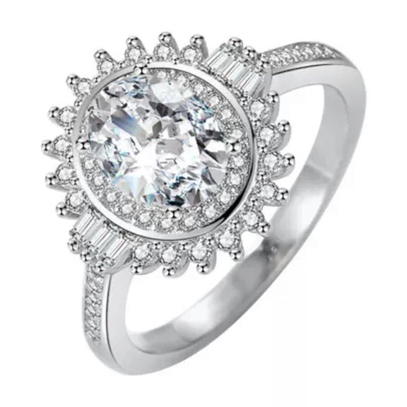 EOEMY 3Ct Oval Women'S White Wedding 6*8mm Cz 925 Silver Flower Engagement Ring Sz 4-9