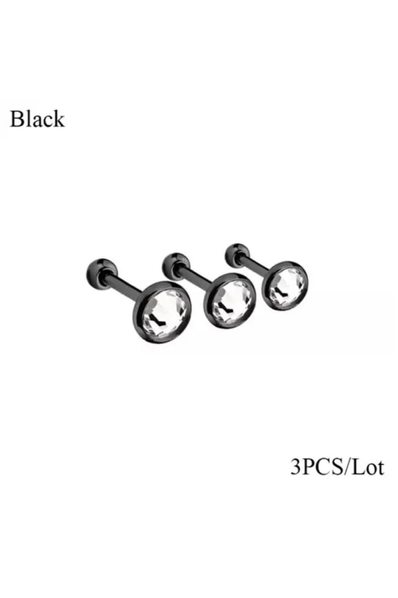 3Pcs Crystal Cartilage Barbell Earrings Women Ear Stud Body Piercing Jewelry Hot-Black