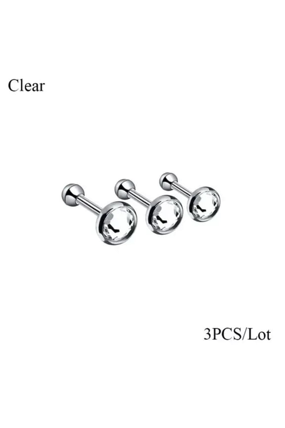 3Pcs Crystal Cartilage Barbell Earrings Women Ear Stud Body Piercing Jewelry Hot-Clear