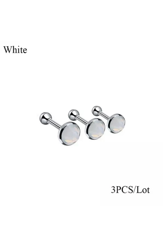 3Pcs Crystal Cartilage Barbell Earrings Women Ear Stud Body Piercing Jewelry Hot-White