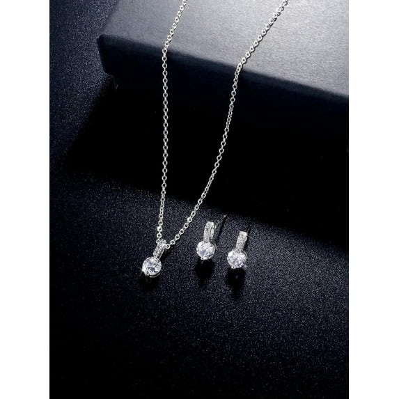 EOEMY 3Pcs/Set Circular Design Cubic Zirconia Decor Jewelry Set For Women Earrings &-Default