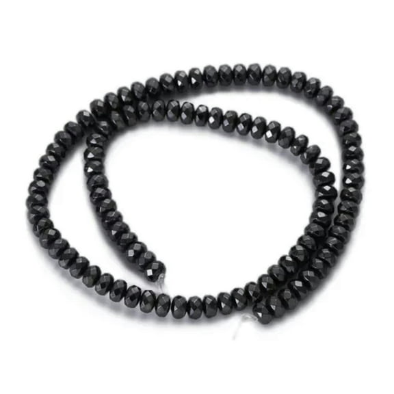 EOEMY 3X8mm Natural Black Jet Hematite Gemstone Rondelle Button Spacer Beads 16‘’-6X4mm