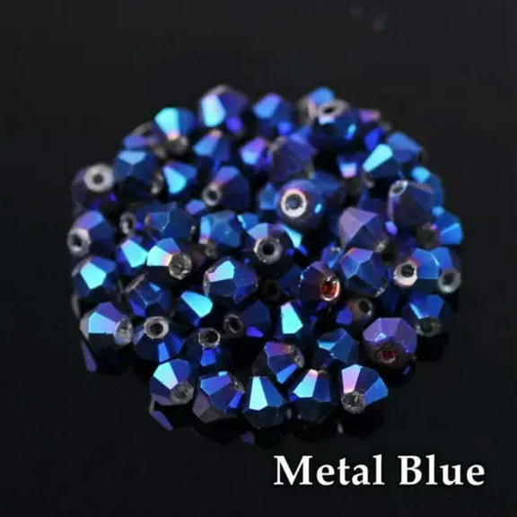 EOEMY 3mm 4mm 6mm 8mm Bicone Faceted Crystal Glass Loose Crafts Beads Jewelry Making-#118 Metal Blue-4mm (100Pcs)
