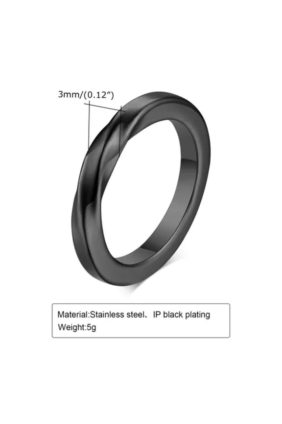 3mm Silver/Gold/Black Mobius Ring Women'S Stainless Steel Wedding Band Size 7-12