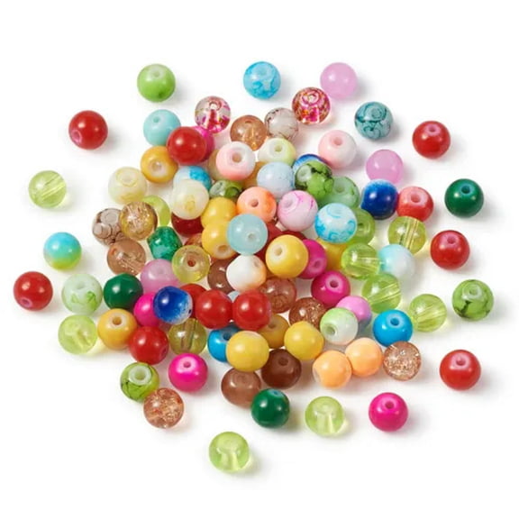 EOEMY 4~14mm Mixed Round Spray Painted Glass Beads Smooth Mini Loose Spacer Bead Craft-8mm-200Pcs/Bag