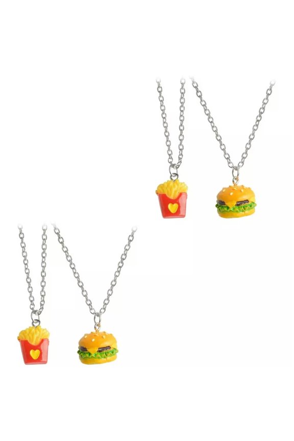 4 Pcs Chain Necklace Women Burger Necklace Pendant Trendy Hanging Pendant