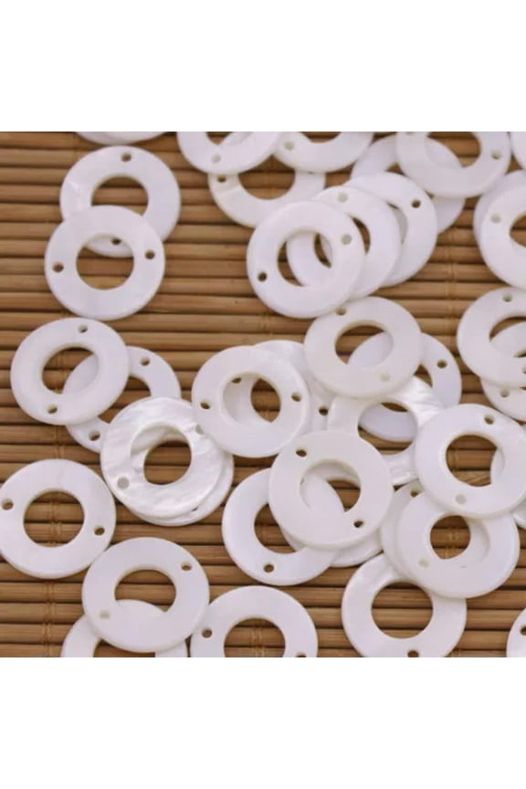 40 Pcs 15mm Ring Shell Mother Of Pearl White Pink Green Blue Choose-White