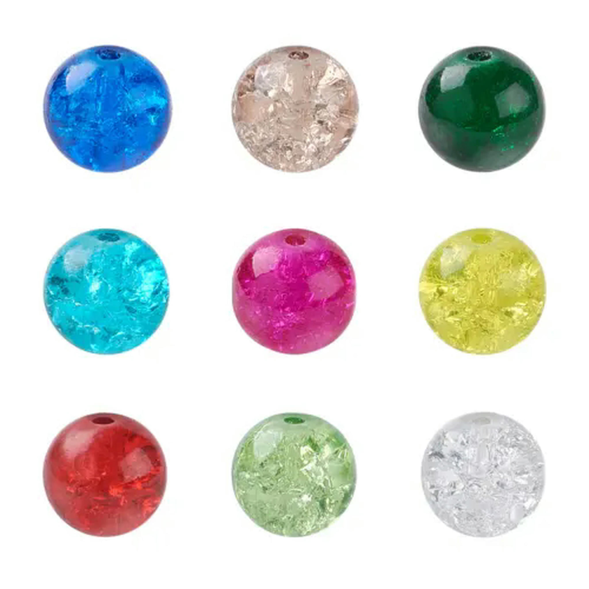 EOEMY 400Pcs Colorful Crackle Glass Beads Round Smooth Loose Bead Beading Craft 4~10mm-6mm