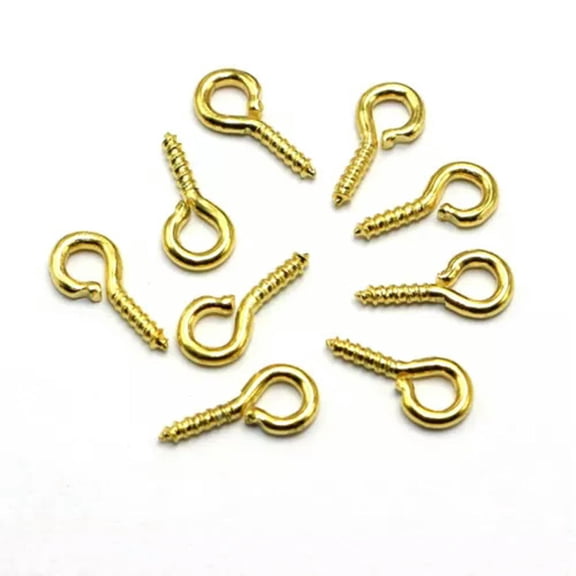 EOEMY 400Pcs Metal Screw Eye Pins Bails 10X5mm Half Drilled Hooks Eyelets Threaded Eye-Gold