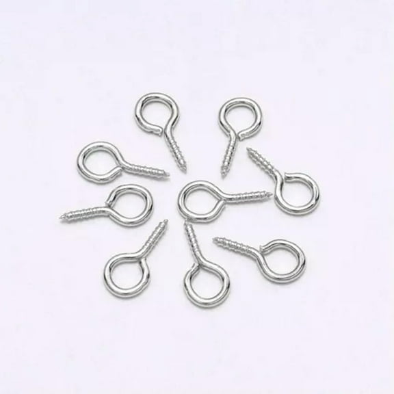 EOEMY 400Pcs Metal Screw Eye Pins Bails 14X7mm Half Drilled Hooks Eyelets Threaded Eye-Bright Silver