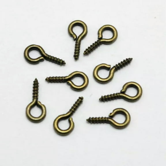 EOEMY 400Pcs Metal Screw Eye Pins Bails 14X7mm Half Drilled Hooks Eyelets Threaded Eye-Bronze