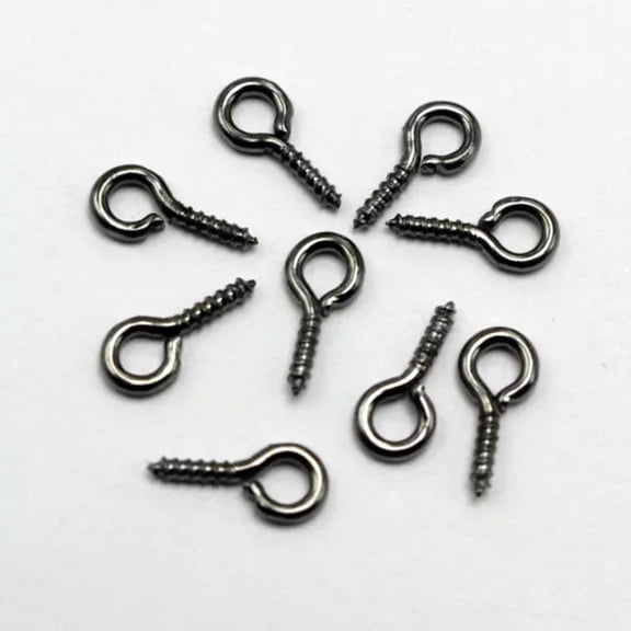 EOEMY 400Pcs Metal Screw Eye Pins Bails 14X7mm Half Drilled Hooks Eyelets Threaded Eye-Gunmetal