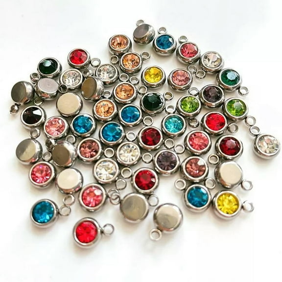 EOEMY 40Pcs Stainless Mix Color Crystal Birthstone Charms Dangle Pendants For Jewelry