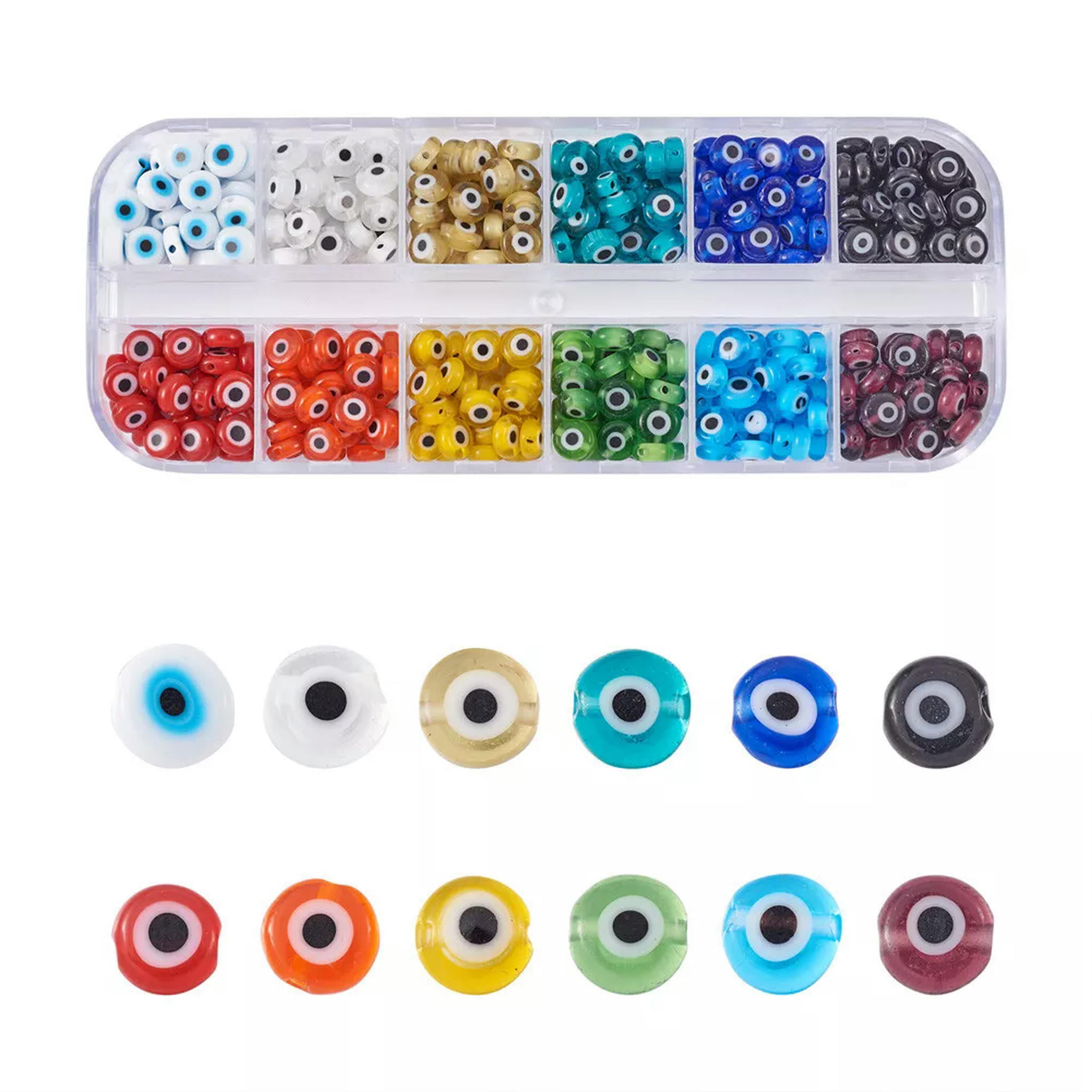 EOEMY 432~480Pcs/Box 12 Colors 6mm Flat Round Handmade Evil Eye Lampwork Glass Beads
