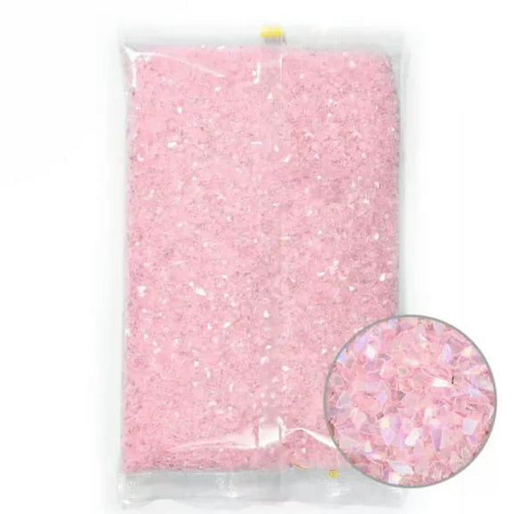 EOEMY 45 Gram Crushed Irregular Glass Crystal Thnin Chips Craft Nail Art + Storag Box-Pale Pink