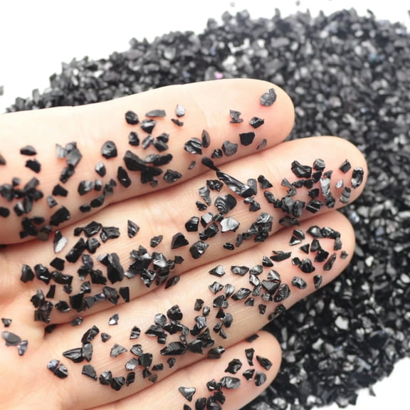 EOEMY 45 Gram Glass Crushed Chips Powder Irregular Shape Nail Art Tips + Storag Box-Black