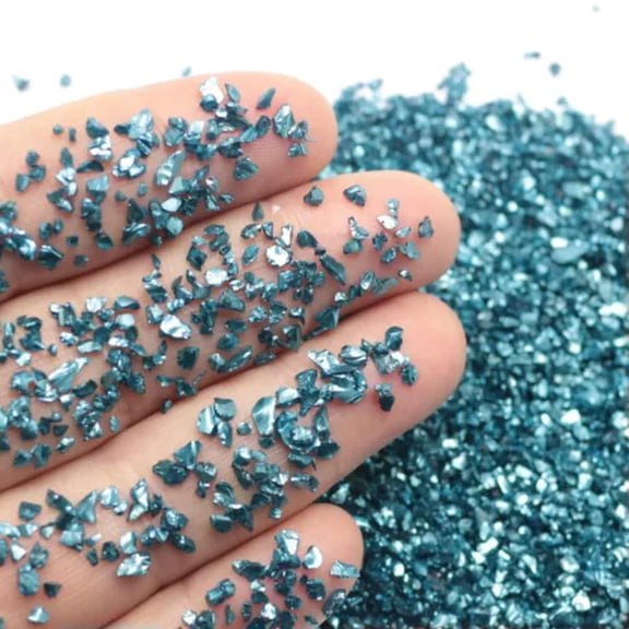 EOEMY 45 Gram Glass Crushed Chips Powder Irregular Shape Nail Art Tips + Storag Box-Blue