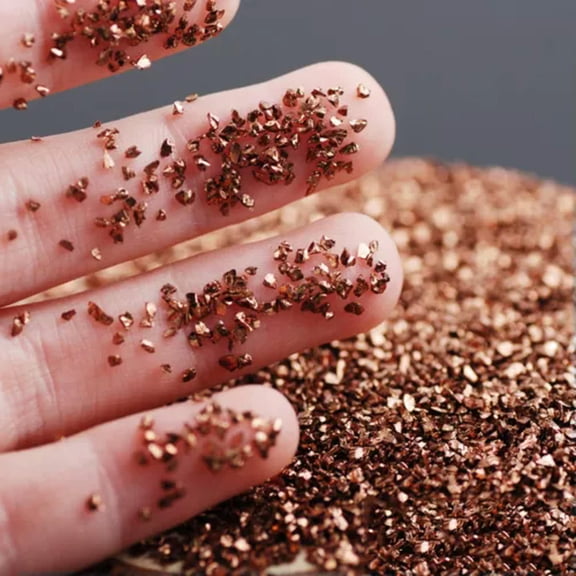 EOEMY 45 Gram Glass Crushed Chips Powder Irregular Shape Nail Art Tips + Storag Box-Brown