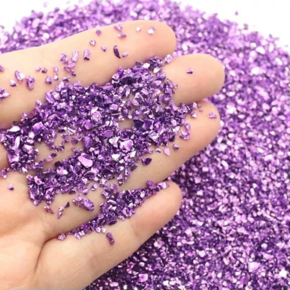 EOEMY 45 Gram Glass Crushed Chips Powder Irregular Shape Nail Art Tips + Storag Box-Purple