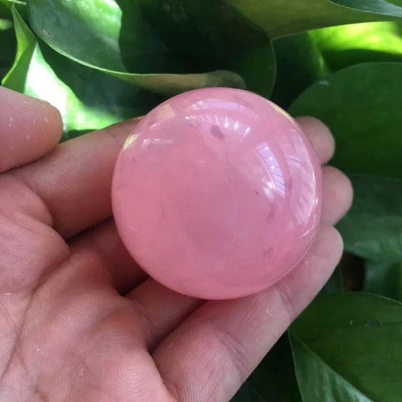 EOEMY 45mm Natural Raw Pink Rose Quartz Sphere Healing Energy Crystal Ball W/ Stand