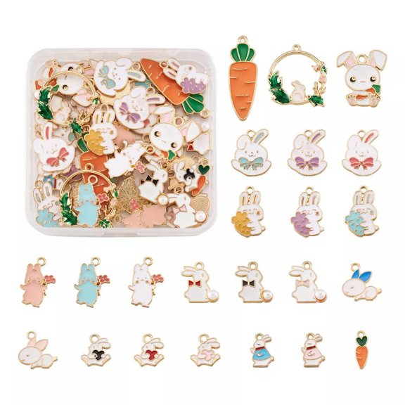 EOEMY 46Pcs Cute Rabbit Alloy Enamel Pendants Metal Animal Dangle Charms 13.5~34.5mm