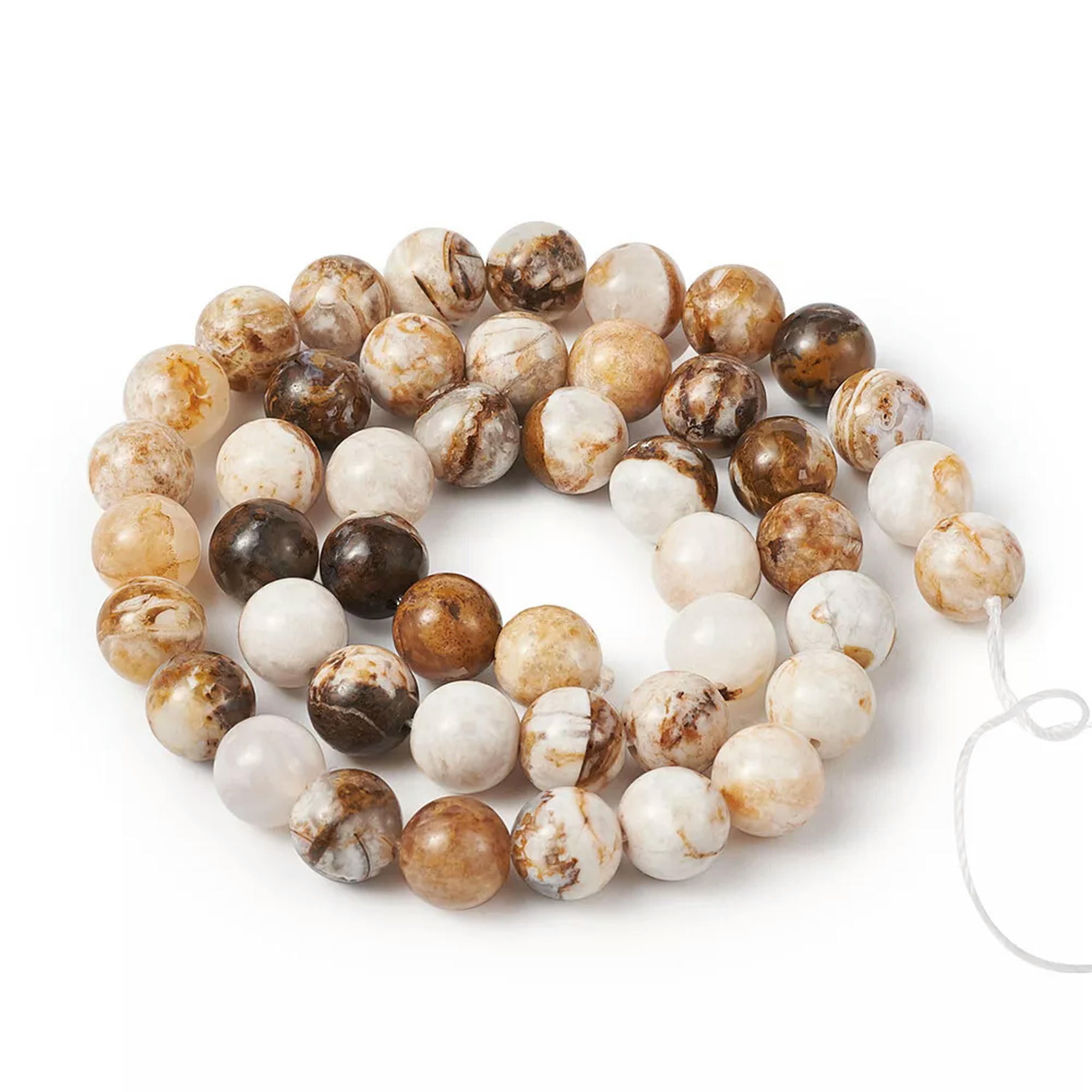 EOEMY 46Pcs Natural America Petrified Wood Beads Round Smooth Loose Spacer Craft 8mm