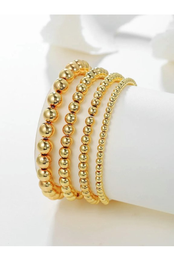 4Pcs Modern Gold Color Beaded Bracelet Women Bracelet Stackable Bracelet Crafted-Default