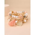 thumbnail image 1 of EOEMY 4Pcs Pink Tassel & Leaf Charm Beaded Bracelet Women Bracelet Stackable Bracelet-Default, 1 of 5