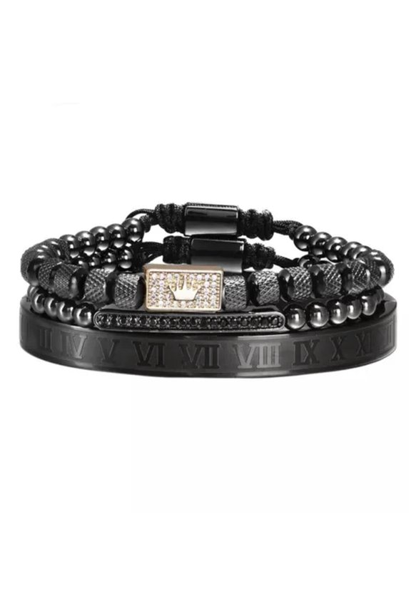 4Pcs/Set Men Stainless Steel Roman Numeral Bracelet Buckle Bangle Luxury Jewelry-3 Pcs/Set Black