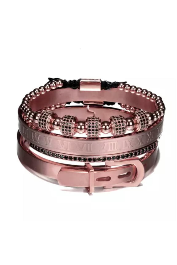 4Pcs/Set Men Stainless Steel Roman Numeral Bracelet Buckle Bangle Luxury Jewelry-4Pcs/Set-Rose Gold