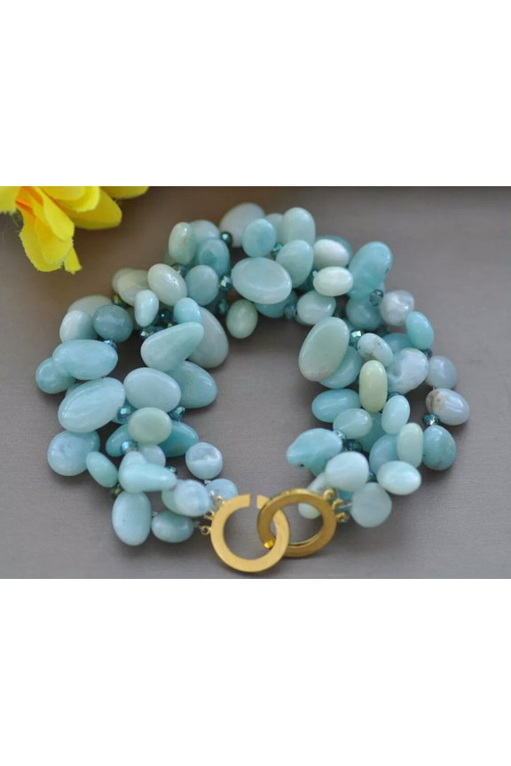 4Row 8" 13mm Natural Baroque Blue Amazonite Crystal Bracelet