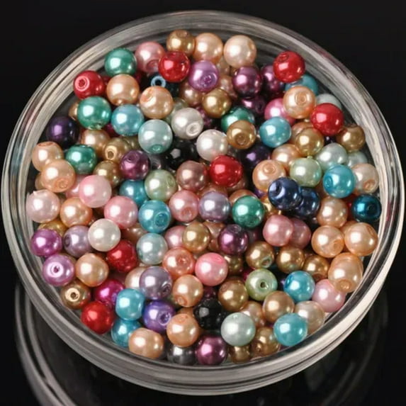 EOEMY 4mm/6mm/8mm Round Pearl Glass Diy Loose Spacer Beads Wholesale Lot-Random Mixed-4mm