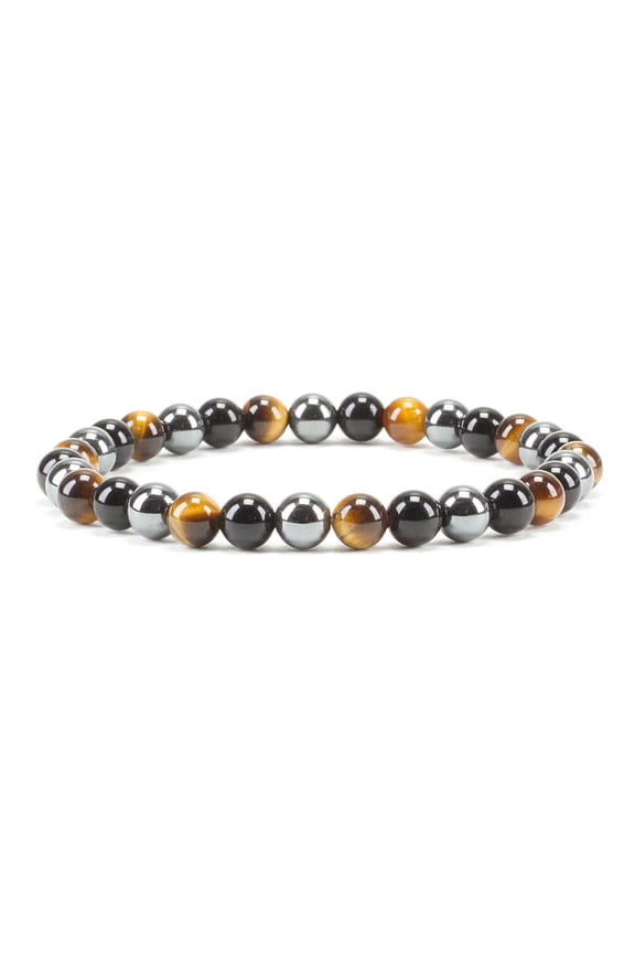 4mm Bracelets Natural Stone Evil Eye Braslet Obsidian Hematite Elastic Bangle-Triple Protection