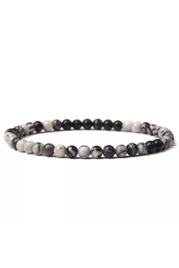 4mm Chakra Beads Energy Bracelet Natural Round Agates Onyx Stone Women Bracelets-Black Network-21Cm